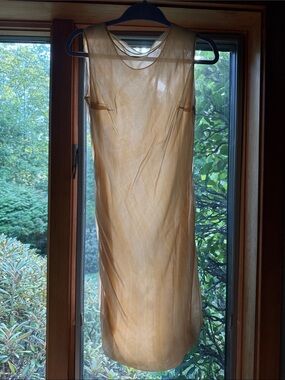 Vintage Semi Sheer Sleeveless Slip Dress in Buttery Beige and Off White Swirls